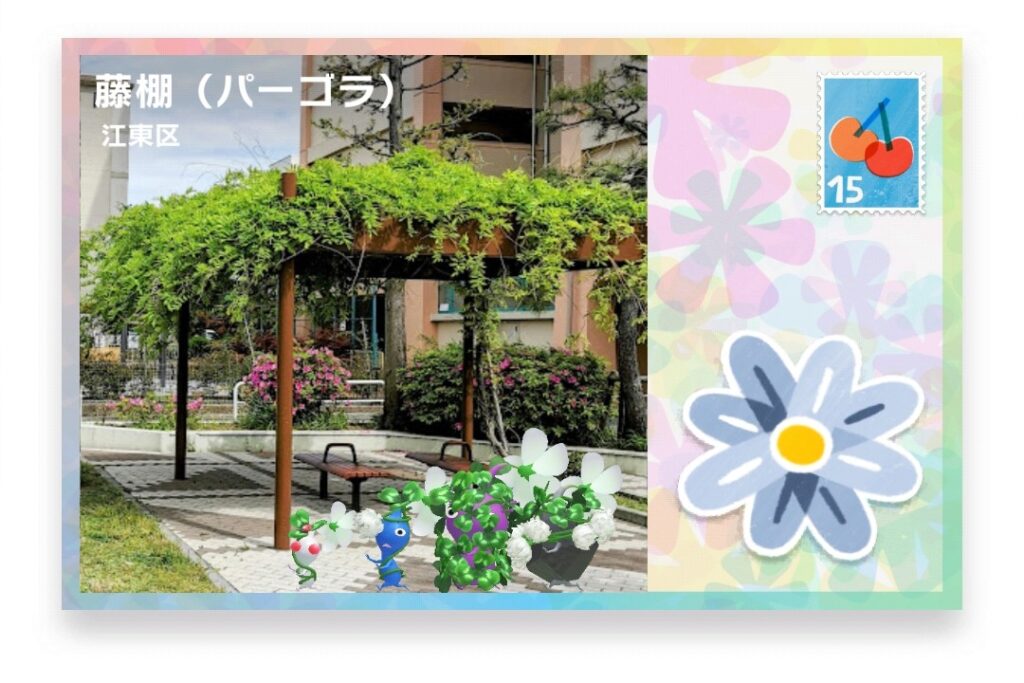 ピクミンブルーム　東京都江東区　ポストカード　藤棚（パーゴラ）