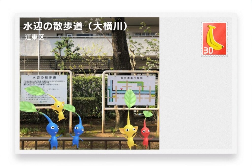 ピクミンブルーム 東京都江東区 ポストカード 水辺の散歩道(大横川)